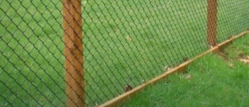 Black chain link fence with cedar posts