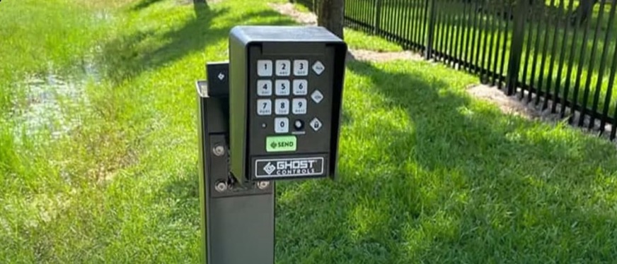 Keypad entry column at an automated driveway gate
